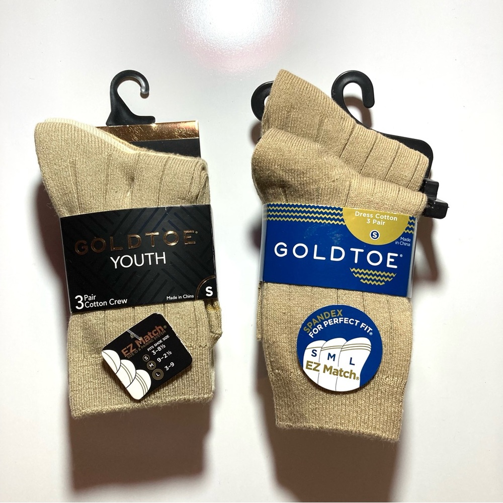 NWT Set of 2 Goldtoe EZMatch Dress Rib Crew Cotton Socks 3 pairs each